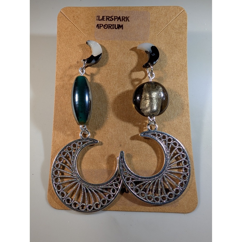 Tilerspark Emporium Celestial Crescent Moon Mismatched Drop Earrings Nickel Free